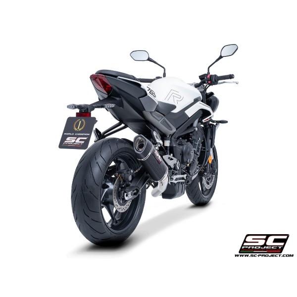 SC-PROJECT 3-1 STAINLESS STEEL WITH SC1-S CARBON FULL EXHAUST SYSTEM FOR TRIUMPH STREET TRIPLE 765 RS 2024 PART # T28A-C124C