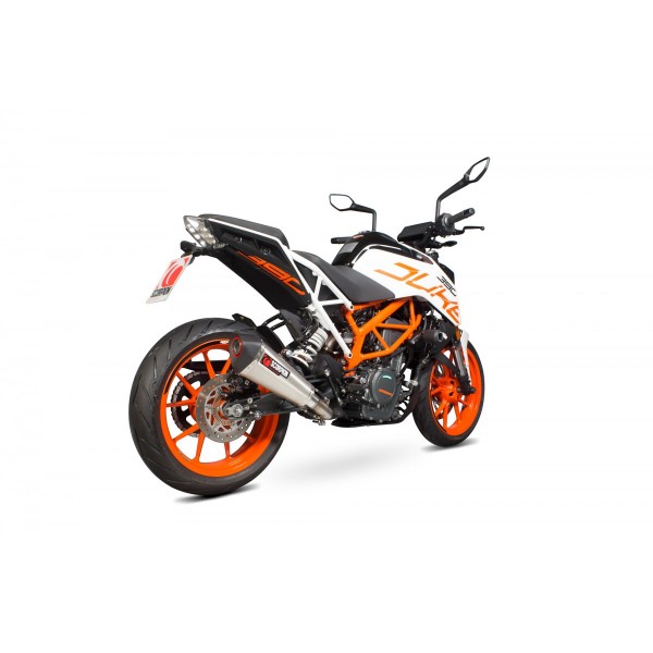 SCORPION SERKET TAPER SLIP-ON BRUSHED STAINLESS FOR KTM 390 DUKE 2017-2020 PART # RKT83SEO