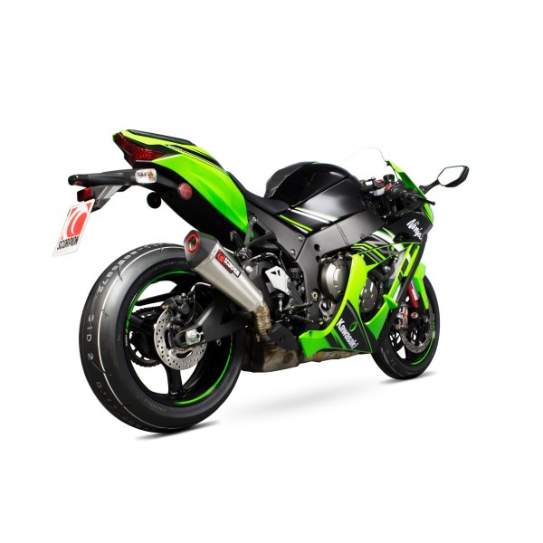 SCORPION SERKET TAPER SLIP-ON BRUSHED STAINLESS FOR KAWASAKI NINJA ZX-10R-ZX-10RR 2016-2020 PART # RKA113SEO