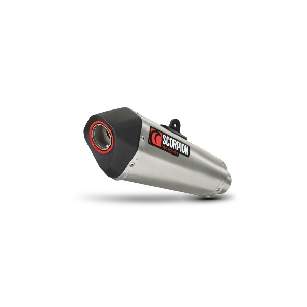 SCORPION SERKET TAPER SLIP-ON BRUSHED STAINLESS FOR YAMAHA YZF R3-R25 2014-2020 PART # RYA98SEO