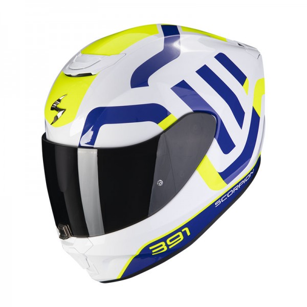SCORPION EXO 391 AROK WHITE BLUE YELLOW HELMET