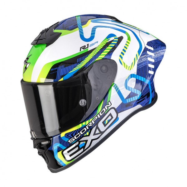 SCORPION EXO R1 EVO 2 AIR CORNERING BLUE GREEN HELMET