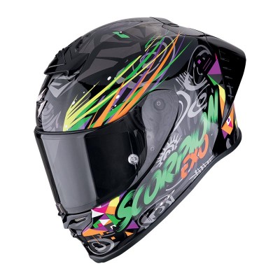 SCORPION EXO R1 EVO 2 AIR SAVAGE GREEN ORANGE HELMET