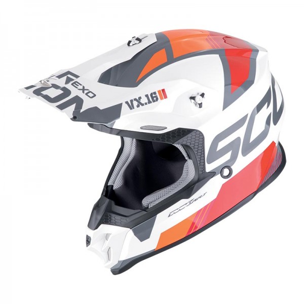 SCORPION VX-16 EVO AIR ANALOG WHITE ORANGE HELMET