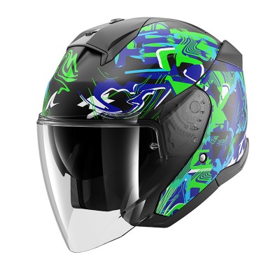 SHARK SKWAL JET PRANZ MAT GREEN BLUE HELMET
