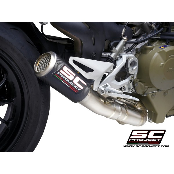 SC-PROJECT CR-T M2 MUFFLER CARBON FIBRE WITH TITANIUM END CAP AND DE-CAT LINK FOR DUCATI STREETFIGHTER V4 2020 PART # D33A-T69CR