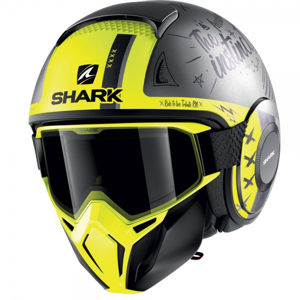 Shark Street-Drak Tribute RM Anthracite Silver Yellow Helmet